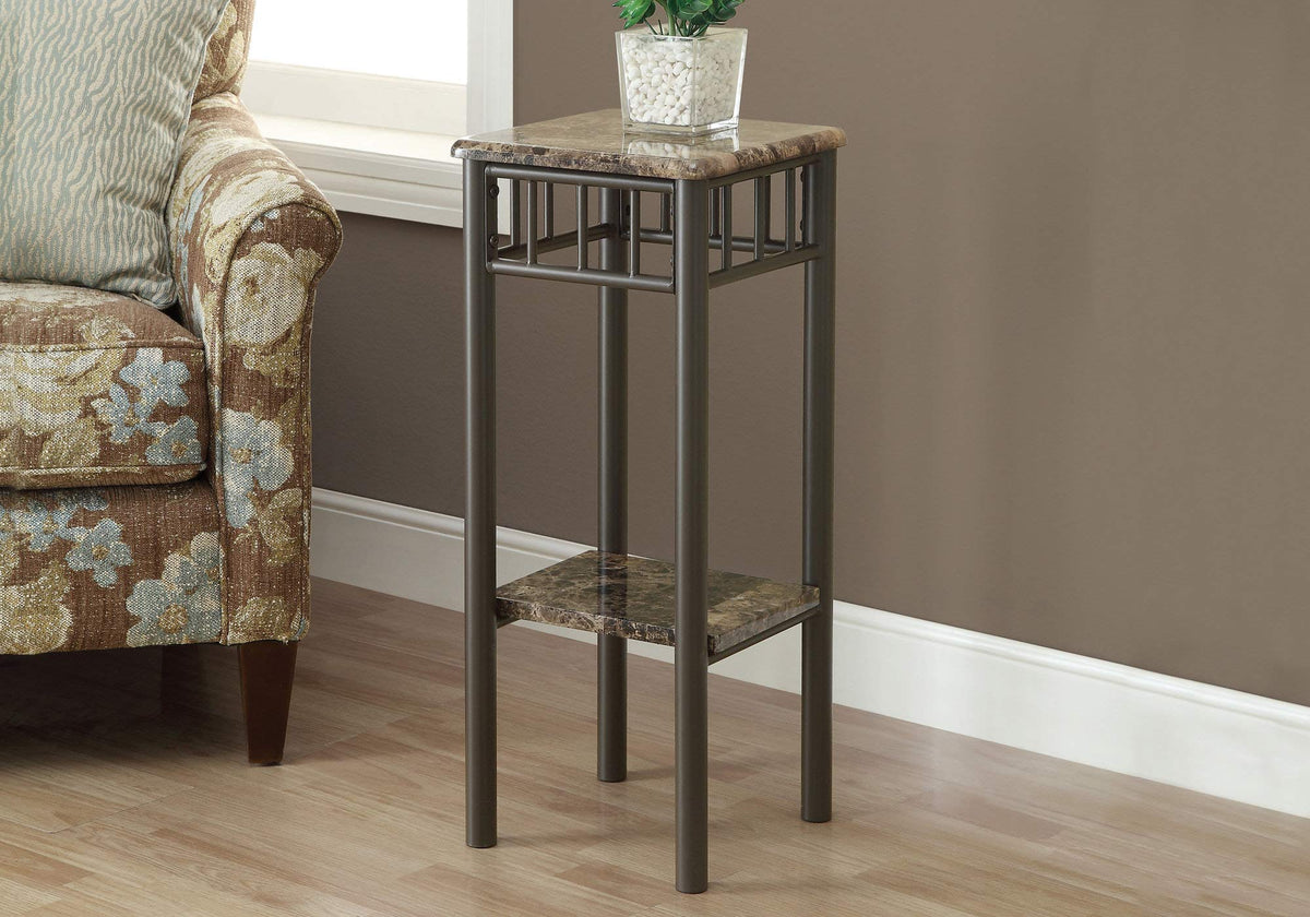 HomeRoots MDF,Metal Accent Table - Cappuccino Marble/Bronze Metal