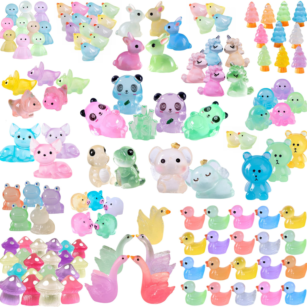 Elpizofos 130Pcs Various Luminous Mini Resin Animal Figurines Glow In The Dark Miniature Figures Ornament Fairy Garden Accessori
