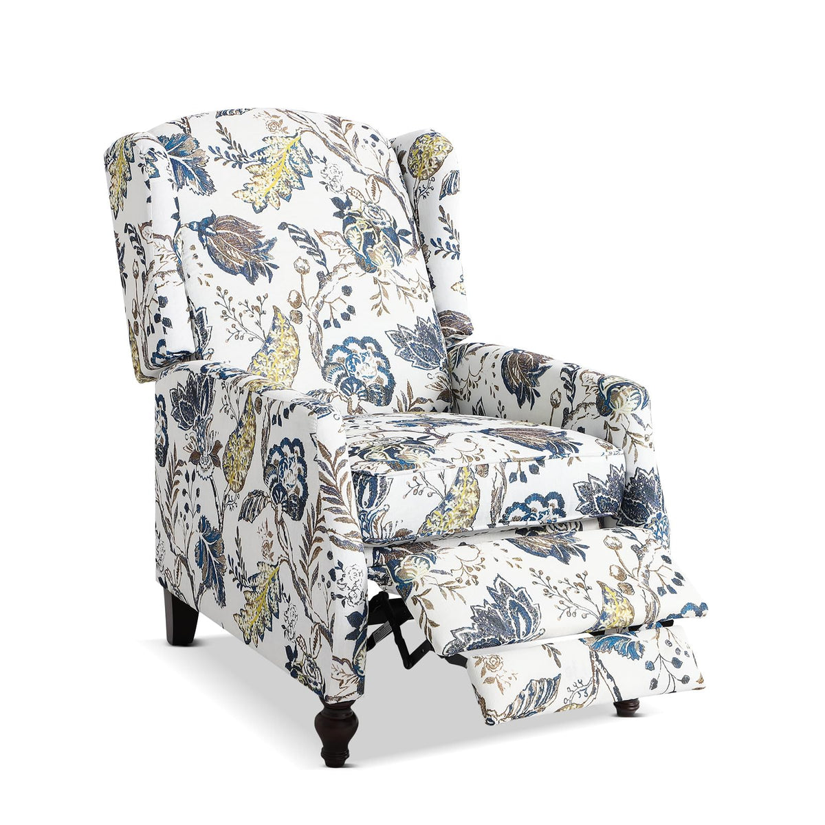 Consofa Upholstered Wingback Recliner Chair - Traditional Push Back Recliner Chair With Padded Seat, Wingback Fabric Floral Recl