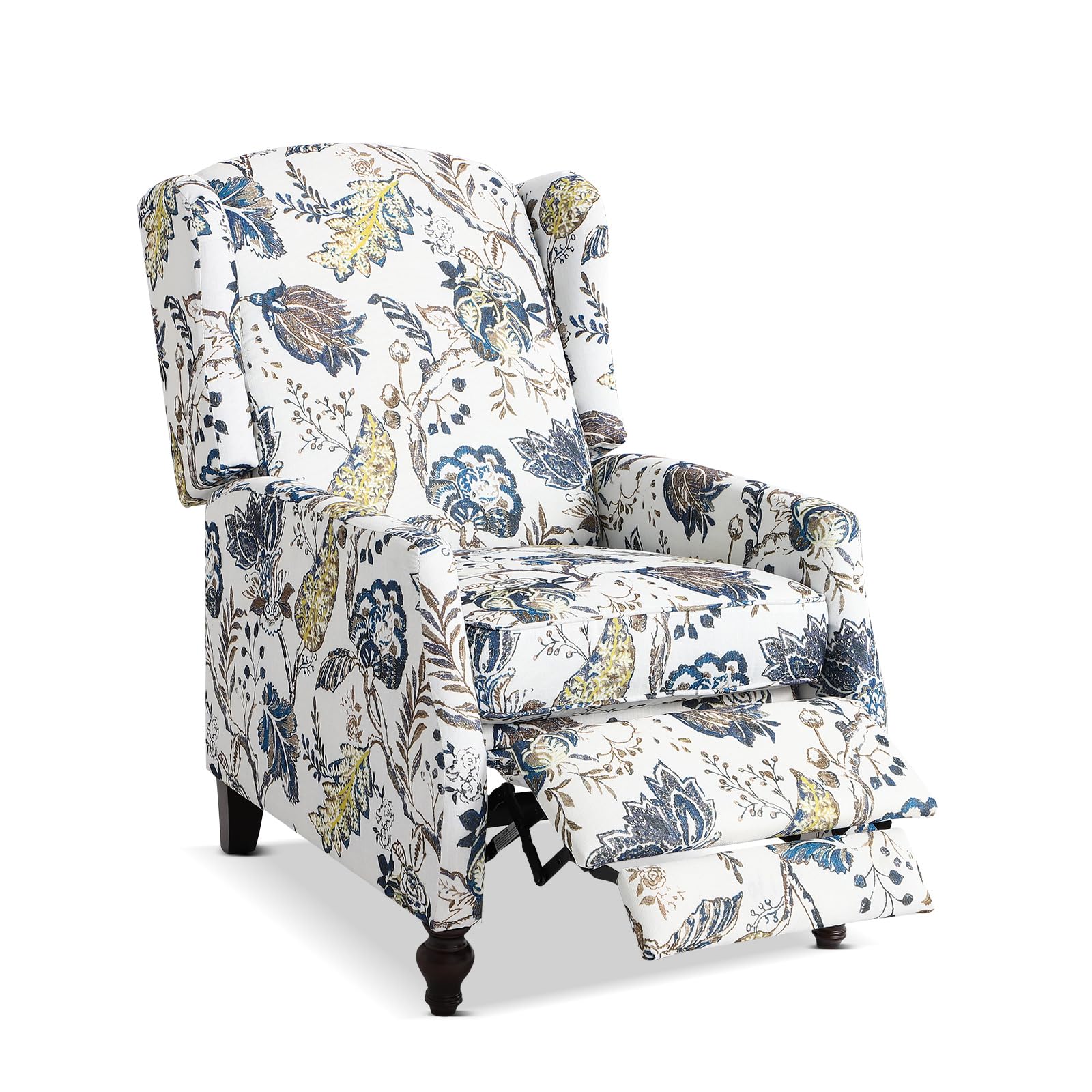 Consofa Upholstered Wingback Recliner Chair - Traditional Push Back Recliner Chair With Padded Seat, Wingback Fabric Floral Recl