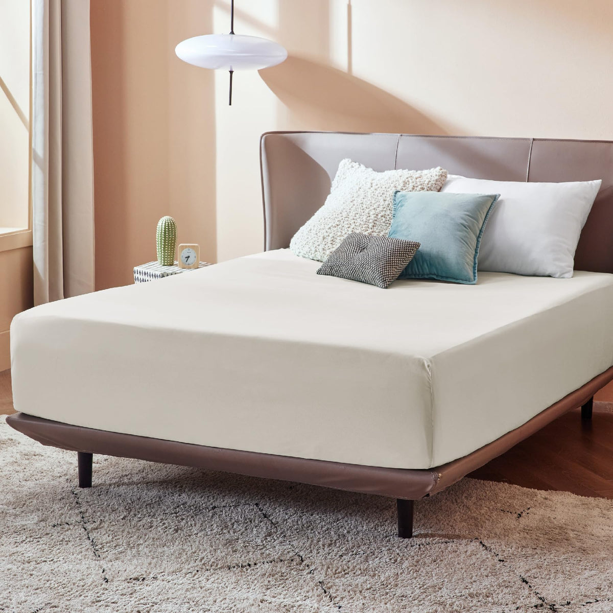 Bedsure Twin Fitted Sheet Only - Bed Sheets Extra Deep Pocket 16 Inch, Ultra Soft Bottom Sheet For Twin Size Bed, Natural, 39'
