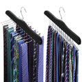 TOPIA HANGER Tie Rack Hanger for Closet 2 Packs, Wooden Tie Organizer for Men with 24 Folding Hooks, Space Saving Necktie Holder
