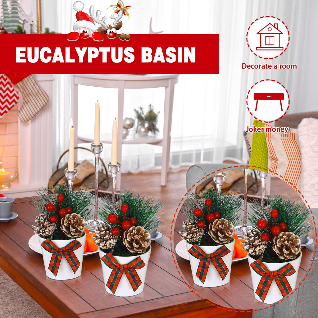 Jexine 3 Set Christmas Tiered Tray Decor Mini Potted Eucalyptus Decor Farmhouse Plant Decor Items For Tiered Trays Farmhouse Art
