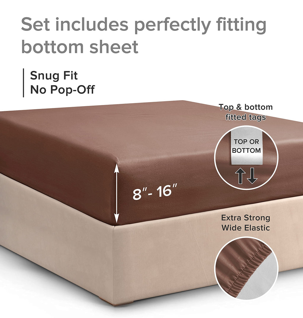 King Fitted Bed Sheet - Hotel Luxury & Cooling Single Fitted Sheet Only - Easily Fits Mattress Up To 16 Inches Perfectly - Soft, Wrinkle Free, Breathable & Comfy Brown Single Fitted Bed Sheet