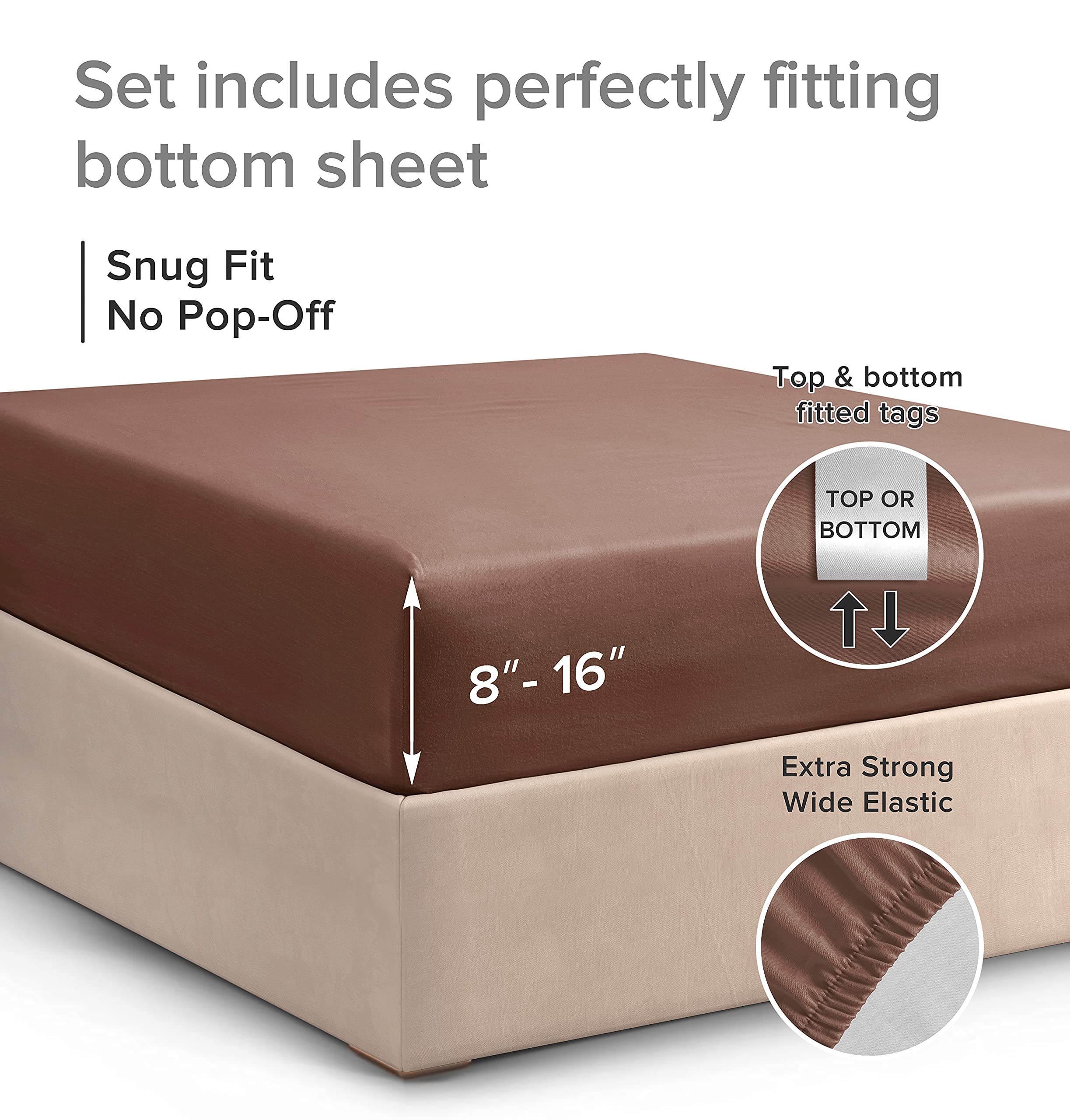 King Fitted Bed Sheet - Hotel Luxury & Cooling Single Fitted Sheet Only - Easily Fits Mattress Up To 16 Inches Perfectly - Soft, Wrinkle Free, Breathable & Comfy Brown Single Fitted Bed Sheet