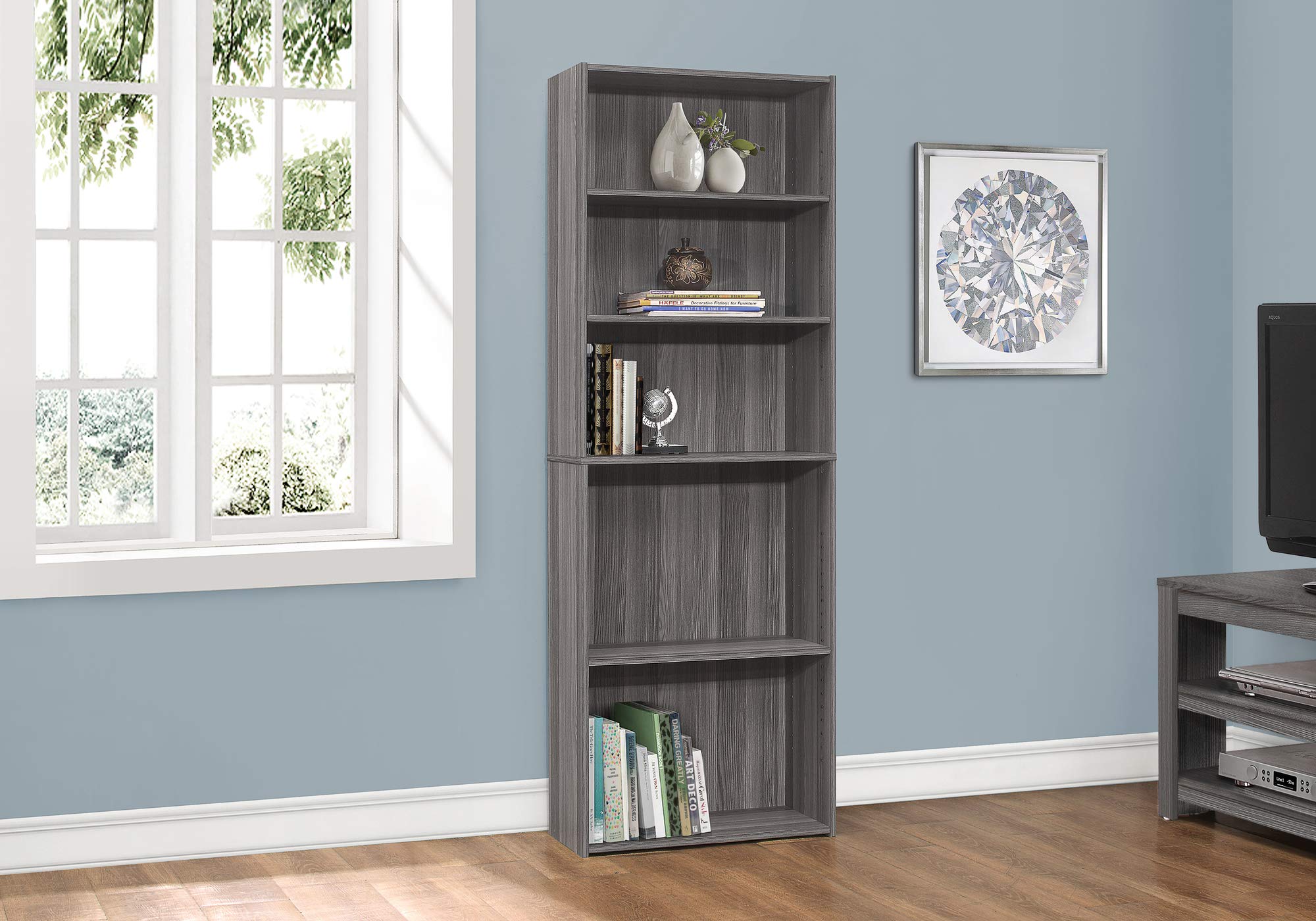 Monarch Specialties I BOOKCASE-72 H/Cappuccino with 5 Shelves Bookcase, Brown