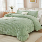 Andency Fleece Queen Comforter Set, 3 Pieces Sage Green Comforter Set for Queen Size Bed, Soft Warm Fluffy Fuzzy Bedding Set for