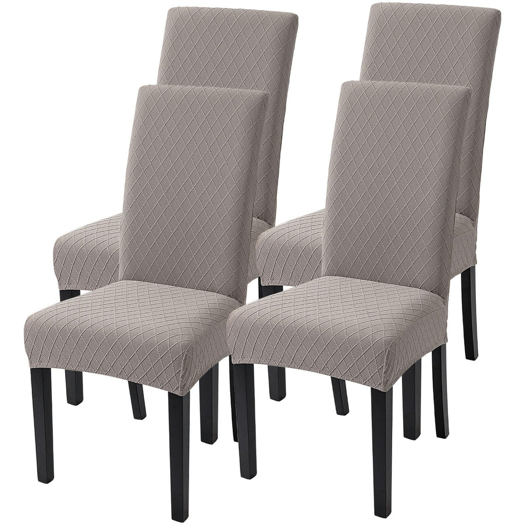 Searchi Dining Room Chair Covers Set Of 4, Stretch Jacquard Parsons Chair Slipcovers Removable Washable Kitchen Chair Protector Cover For Dining Room, Hotel, Ceremony (Taupe Rhombus)