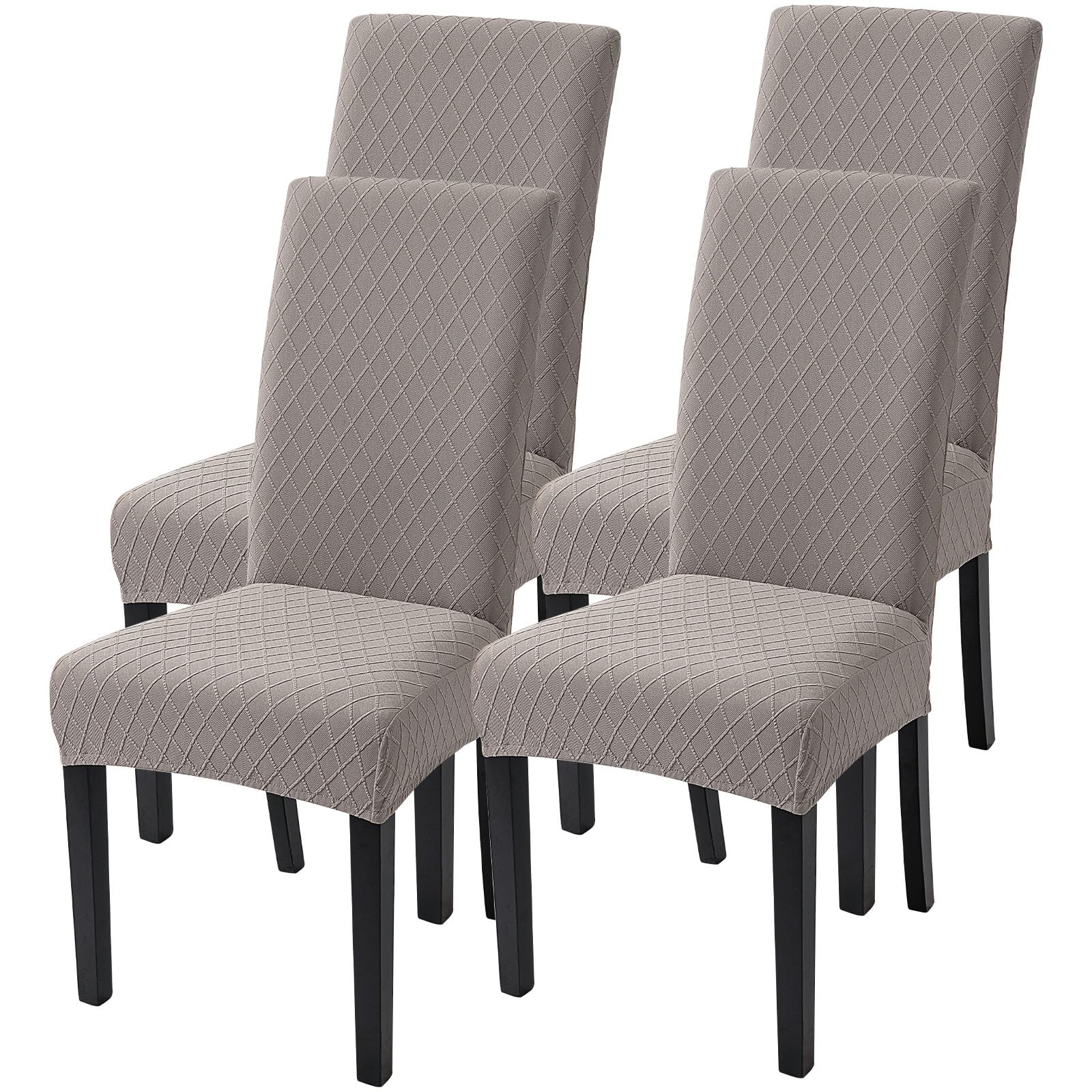 Searchi Dining Room Chair Covers Set Of 4, Stretch Jacquard Parsons Chair Slipcovers Removable Washable Kitchen Chair Protector Cover For Dining Room, Hotel, Ceremony (Taupe Rhombus)