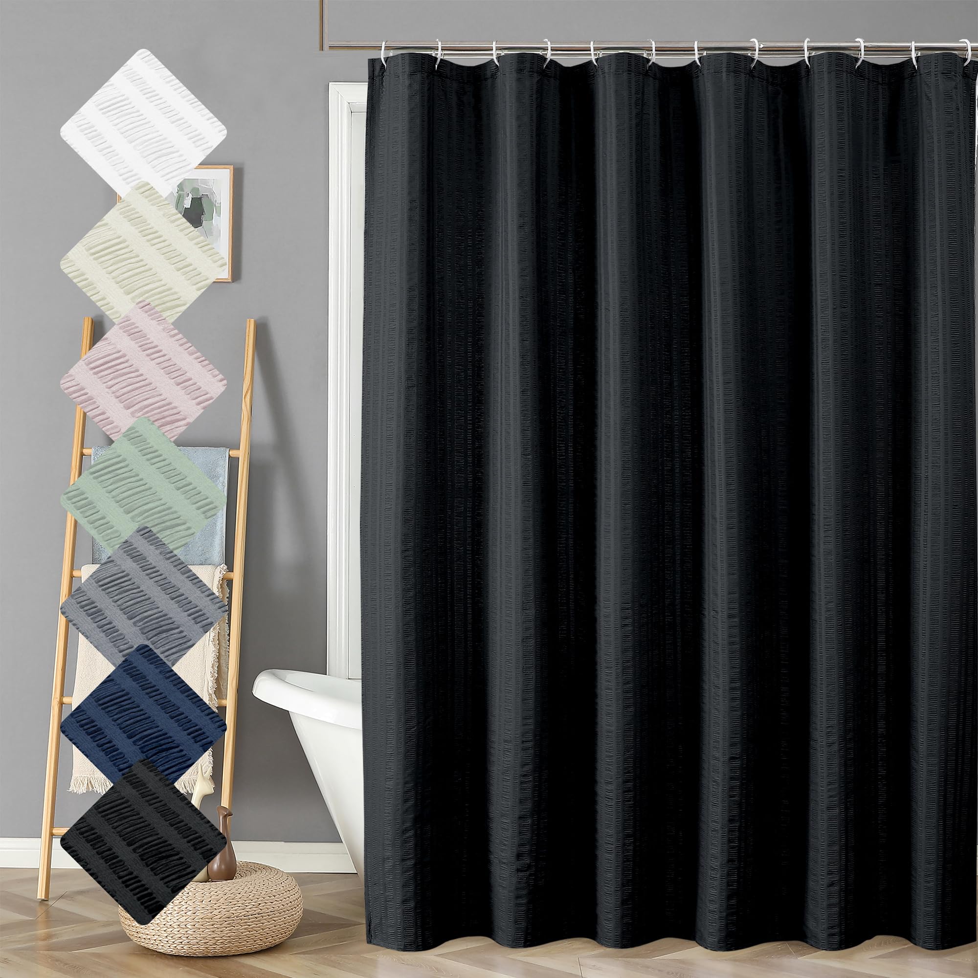 Aiyufeng Moga Black Shower Curtain 84 Inches Long, 3D Embossed Textured Fabric Shower Curtain For Bathroom - Soft Cloth & Hotel