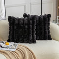 Neelvin Black Faux Fur Cozy Soft Plaid Decorative Throw Pillow Covers 18X18 Inch Set Of 2,Velvet Pillowcase Cushion Case For Sof
