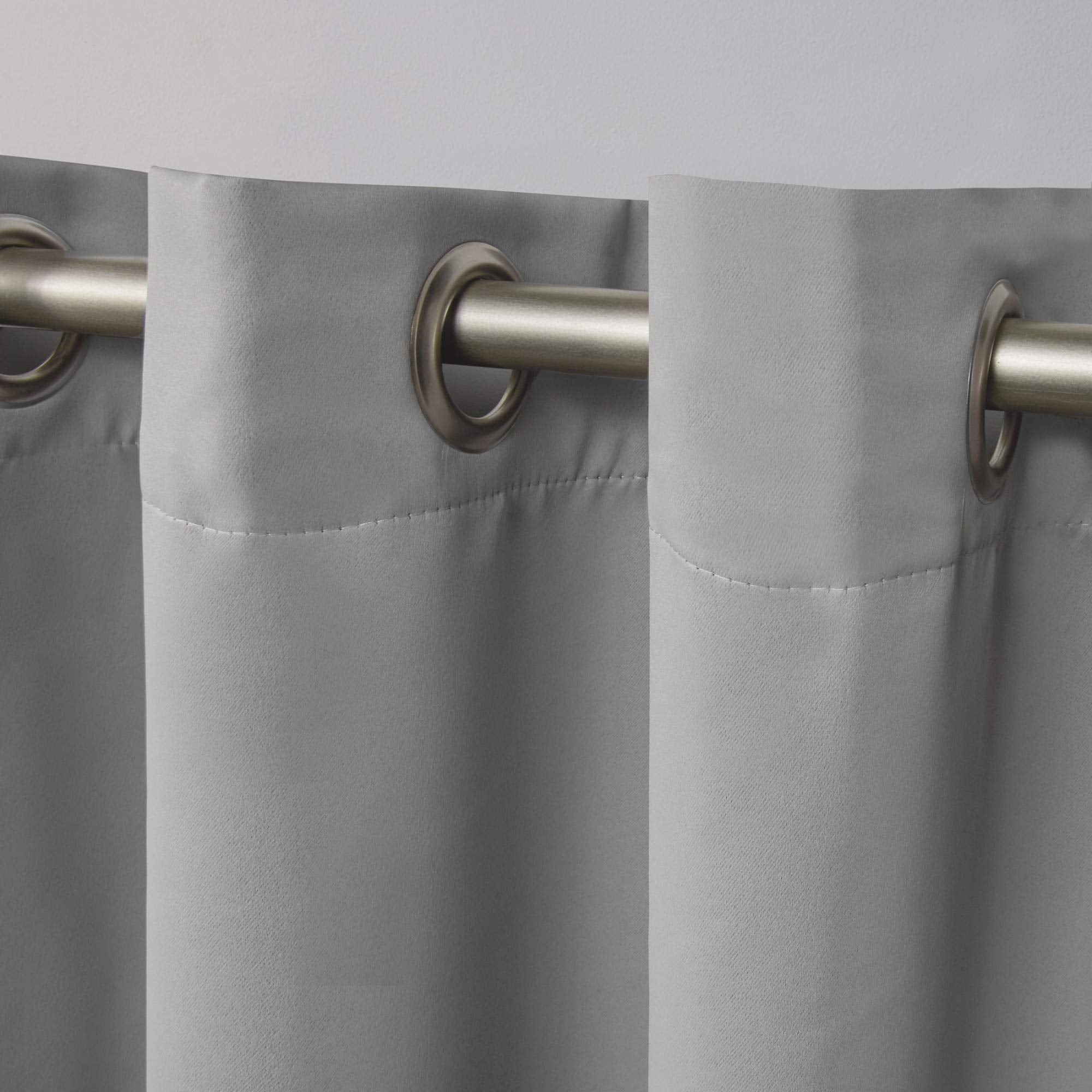 Exclusive Home Sateen Twill Woven Room Darkening Blackout Grommet Top Curtain Panel Pair, 52''X84'', Veridian Grey