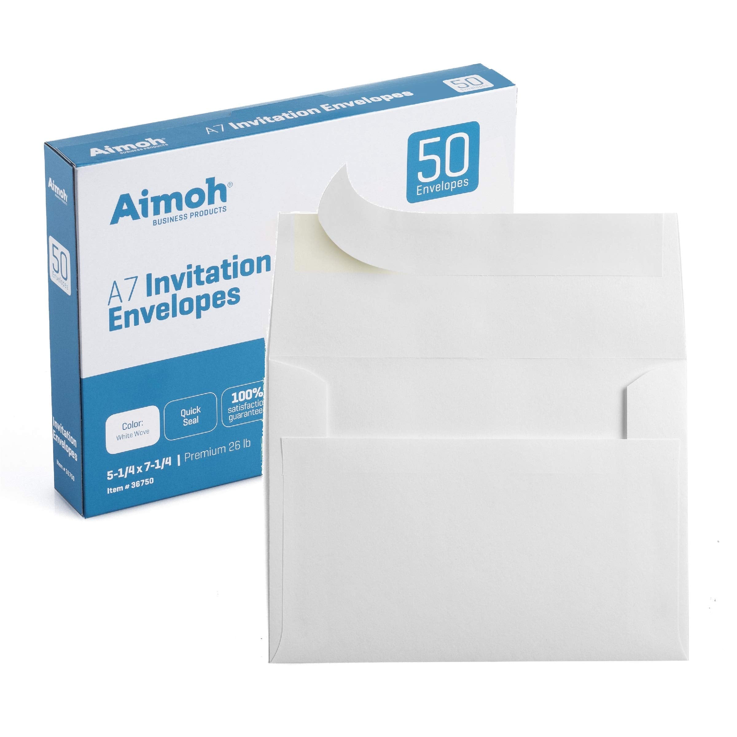 50 White A7 Self Seal 5X7 Envelopes - Fits 5 X 7 Invitations, 5.25 X 7.25, White, 50 Pack (36750)