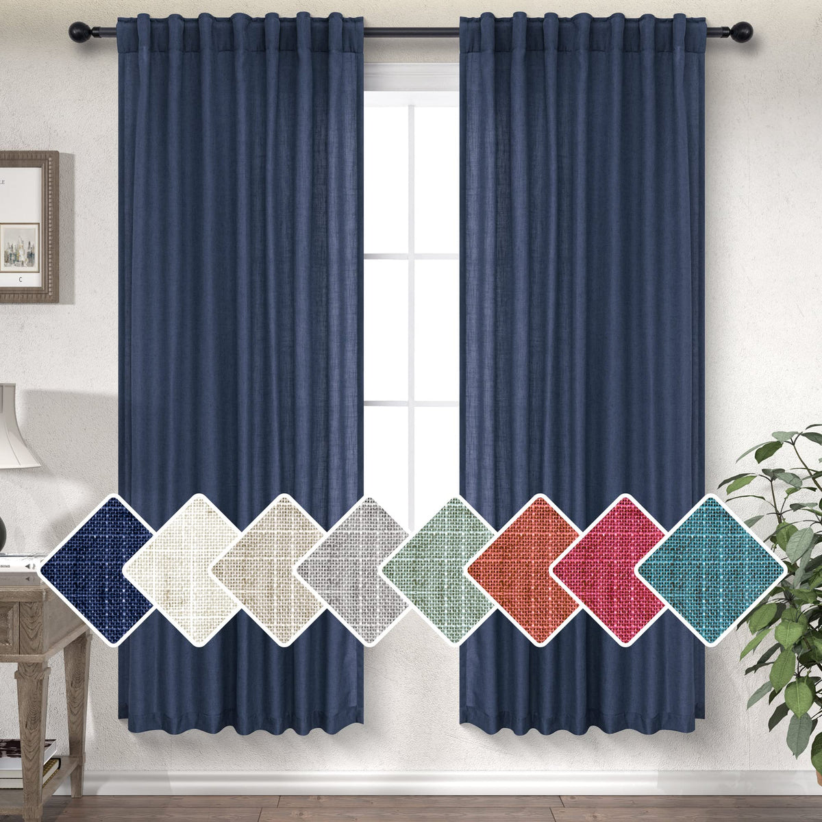 Dark Blue Curtains 63 Inch Length For Boys Bedroom 2 Panel Back Tab Pocket Lightweight Breathable Semi Transparent Light Reducin