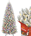 Flocked Christmas Tree with Slim Design,Prelit Christmas Tree with 710 Realistic Branch Tips and White Tree Skirt,Artificial Chr