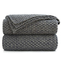 Longhui Bedding Grey Knitted Throw Blanket For Couch, Soft, Cozy Machine Washable 100% Cotton Sofa Knit Blankets, Heavy 3.0Lb We