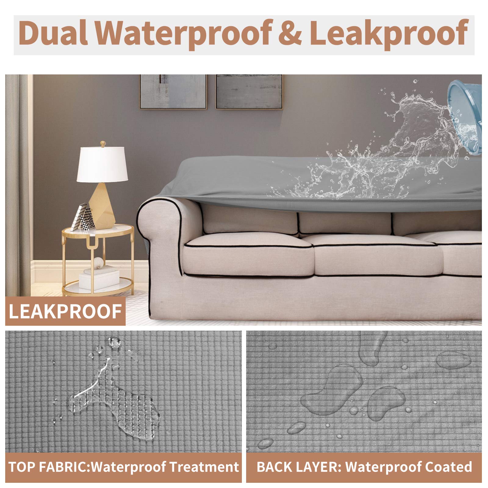 Easy-Going 100% Waterproof Chair Couch Cover, Dual Waterproof Sofa Cover, Stretch Jacquard Sofa Slipcover, Leakproof Furniture Protector For Kids, Pets, Dog And Cat (Chair, Light Gray)