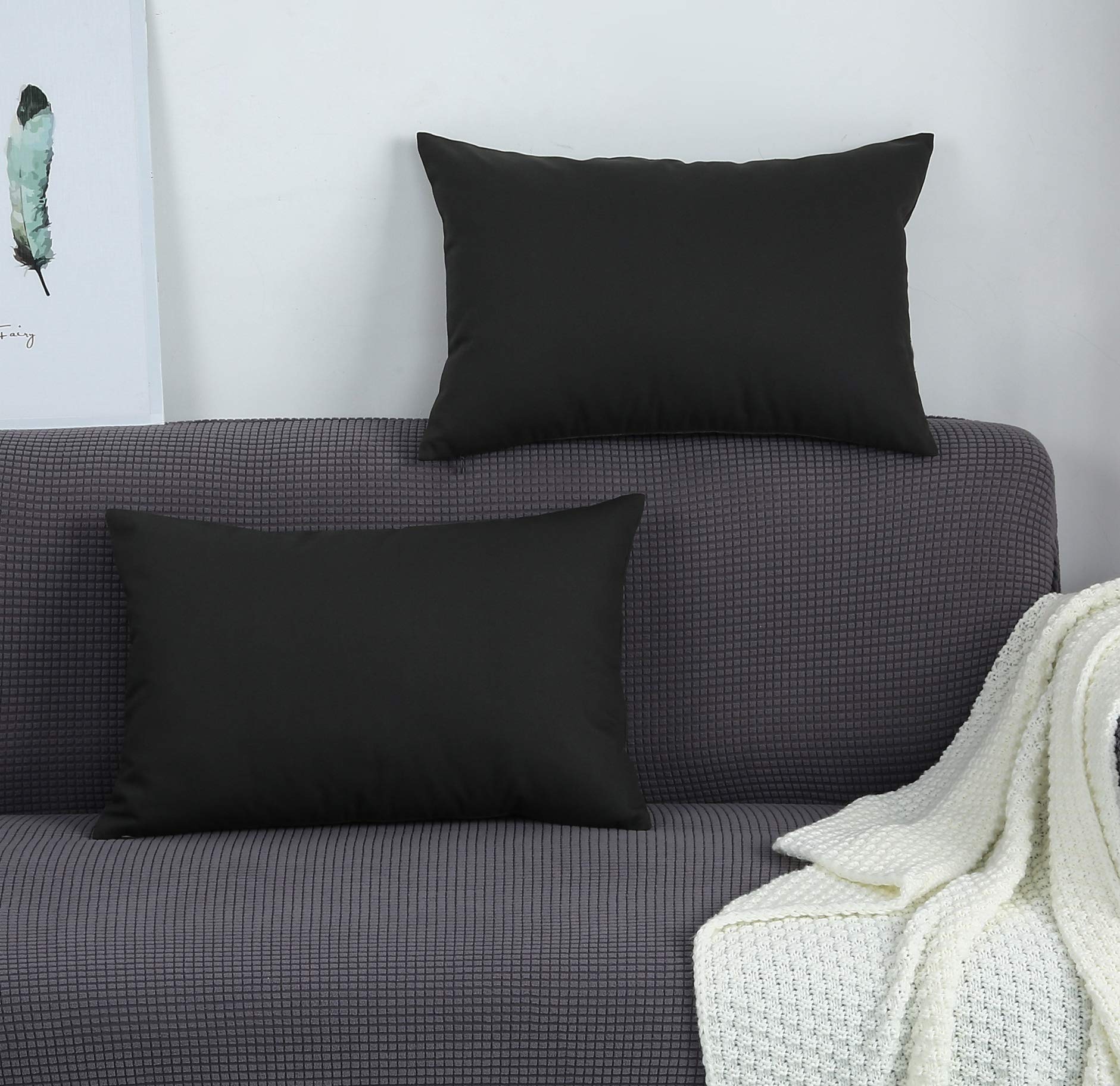 Tangdepot Handmade Decorative Solid 100% Cotton Canvas Throw Pillow Covers/Pillow Shams, (12'X20', Charcoal Gray)