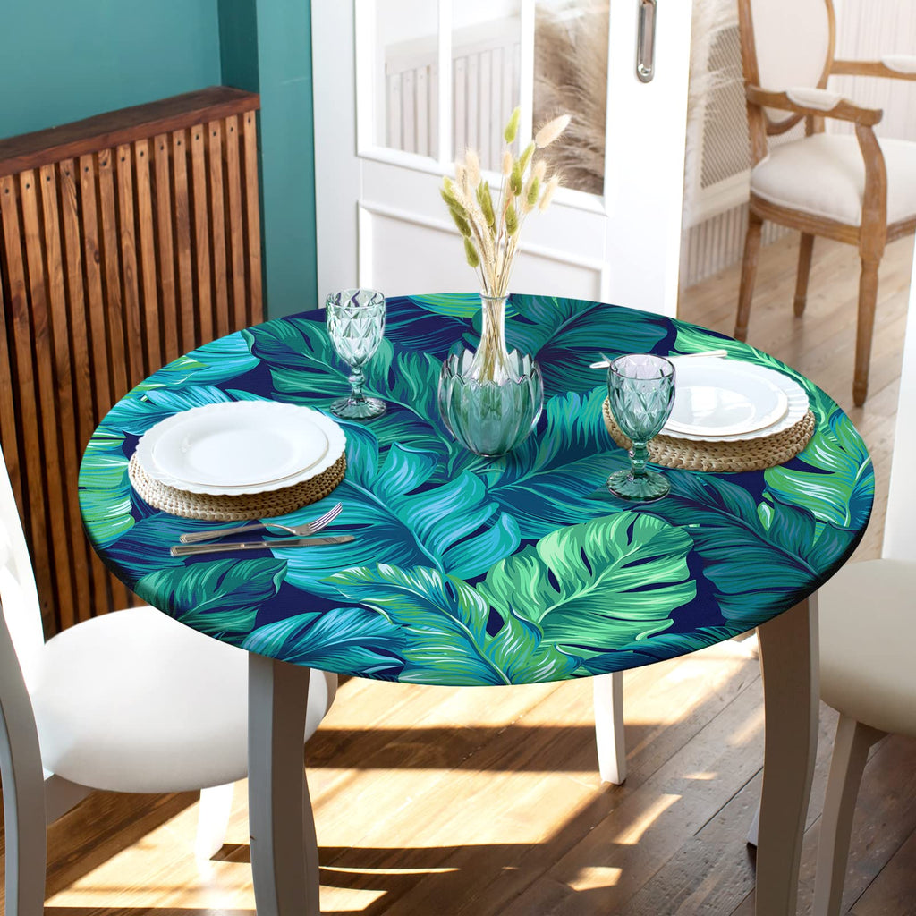 Eiuflka Round Tablecloth Fitted Elastic Tablecloths Indoor Outdoor Washable Reusable Round Table Cover For Kitchen Picnic Party