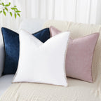 Decoruhome Chenille Soft Spring Throw Pillow Covers 12X20 Set Of 2, Lumbar Velvet Farmhouse Pillow Covers, Decorative Pillow Covers With Stitched Edge For Couch Sofa Bed, White
