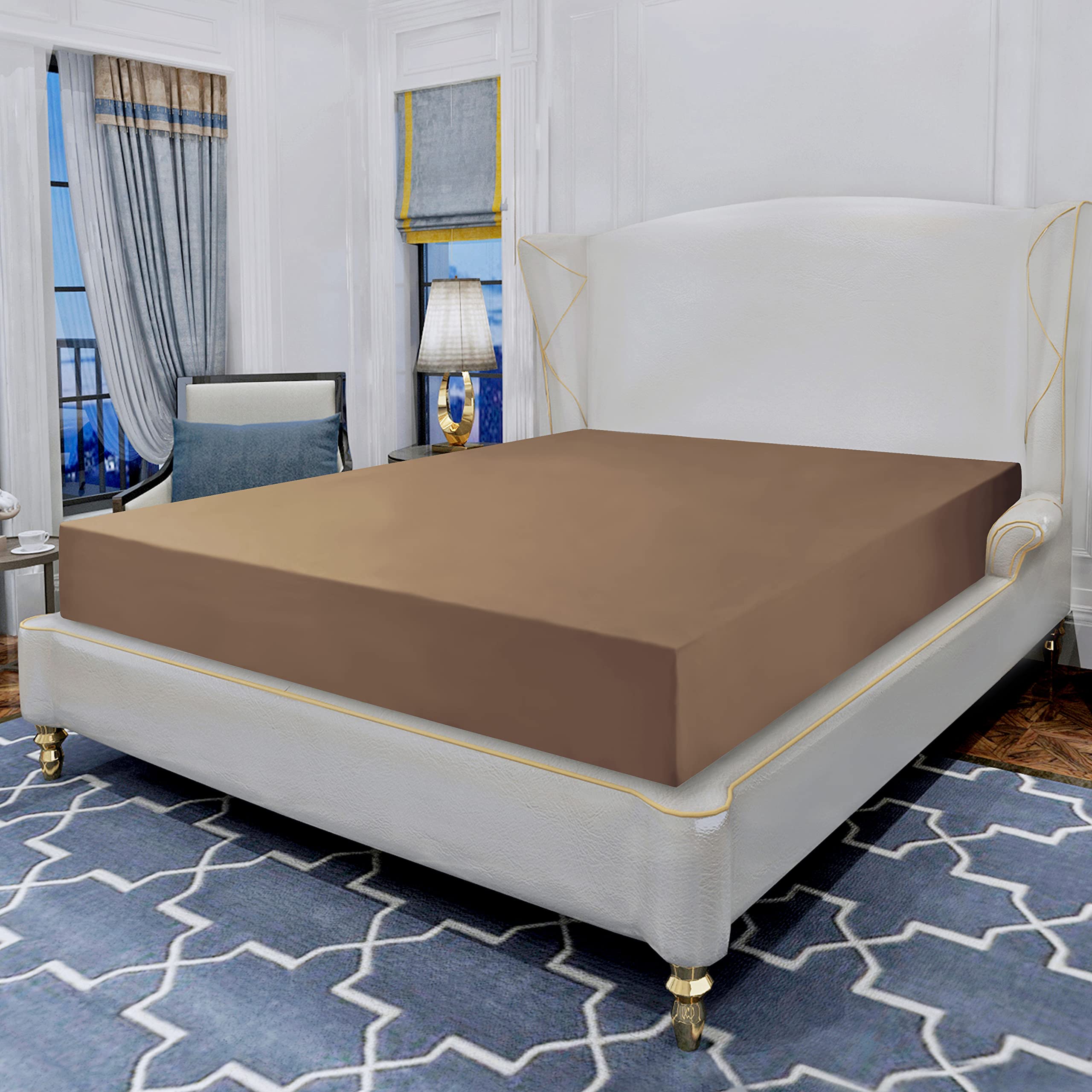 Elegant Comfort Luxurious Wrinkle Resistant 1500 Thread Count Egyptian Quality 1-Piece Fitted Sheet All Around Elastic -Deep Pocket- Ultra Soft Bottom Fitted Sheet, King, Taupe