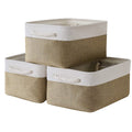 TheWarmHome Storage Basket for Organizing - 14x10x7 inch Medium 3 Pack Collapsible Storage Bin for Shelves with Handles, Canves 