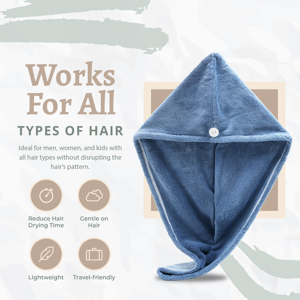 Exec-U-Gift Microfiber Hair Towel Wrap, Hair Turban Towel Super Absorbent Twist Turban Dry Hair Caps With Buttons Bath Loop Fast