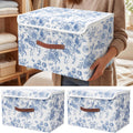 Teecyhooo 2 Pack Blue Floral Storage Bin with Lids Large Blue Floral Storage Bin with Handles 15x10x8 Inch Foldable Fabric Baske