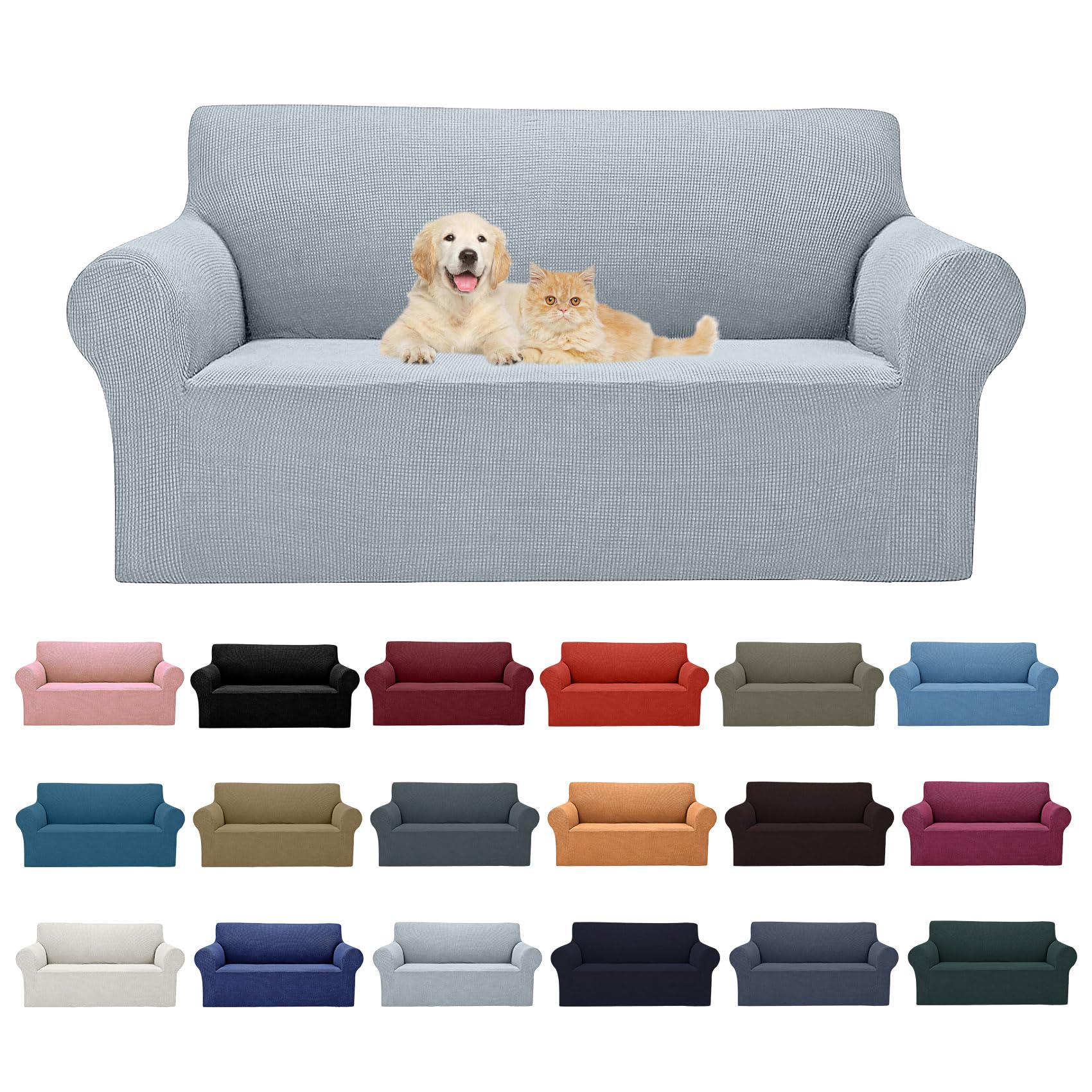 2025 New Stretch Loveseat Sofa Slipcovers Couch Cover For 2 Cushion Furniture Protector Sofa Covers With Elastic Bottom Jacquard Fabric Small Checks For Pets, Kids - Silver