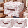 Teecyhooo 2 Pack Pink Floral Storage Bin with Lids, 15x10x10 Inch