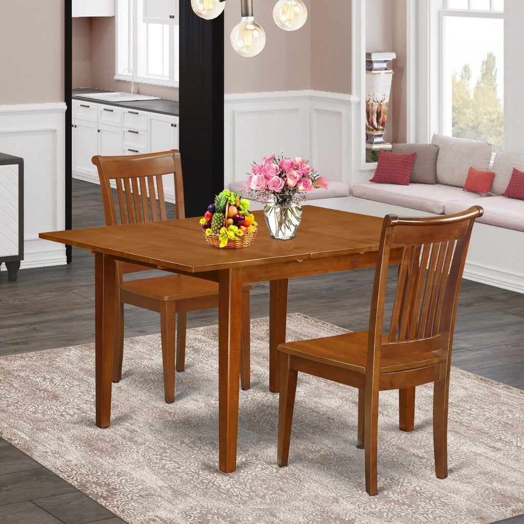East West Furniture MLPO3-SBR-W 3 Piece Dining Room Table Set Contains a Rectangle Kitchen Table with Butterfly Leaf and 2 Dining Chairs, 36x54 Inch, Saddle Brown