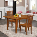 East West Furniture MLPO3-SBR-W 3 Piece Dining Room Table Set Contains a Rectangle Kitchen Table with Butterfly Leaf and 2 Dining Chairs, 36x54 Inch, Saddle Brown