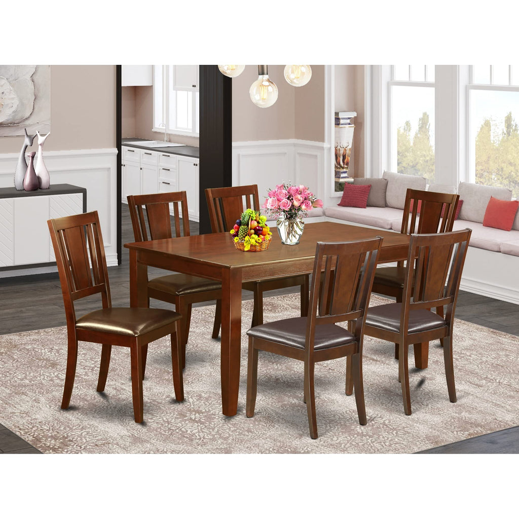 East West Furniture DUDL7-MAH-LC Dudley 7 Piece Modern Set Consist of a Rectangle Wooden Table and 6 Faux Leather Kitchen Dining Chairs, 36x60 Inch