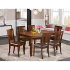 East West Furniture DUDL7-MAH-LC Dudley 7 Piece Modern Set Consist of a Rectangle Wooden Table and 6 Faux Leather Kitchen Dining Chairs, 36x60 Inch