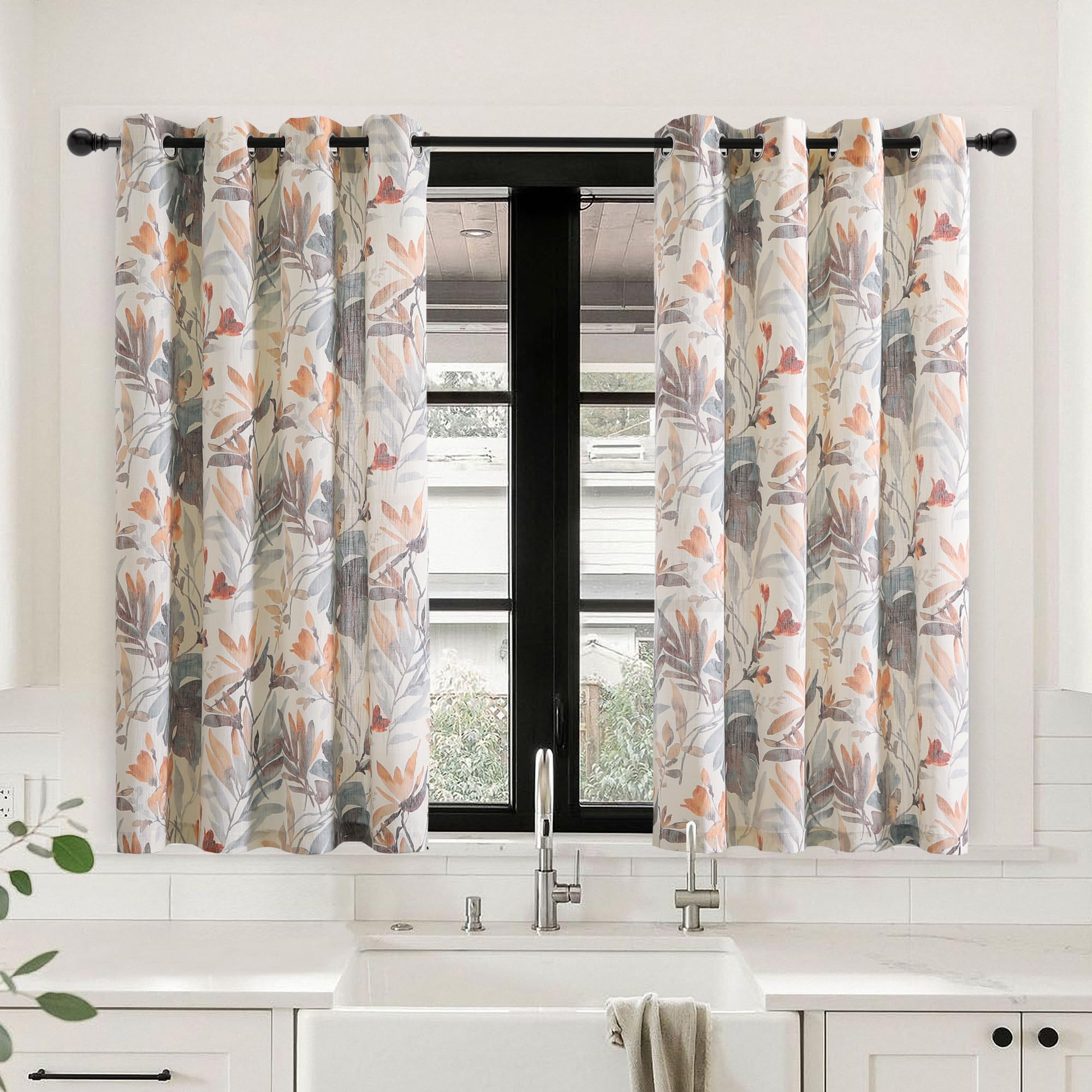 Mysky Home Floral Curtains 54 Inches Long Semi Sheer Curtains Light Filtering Curtains For Living Room Drapes For Bathroom Flowe