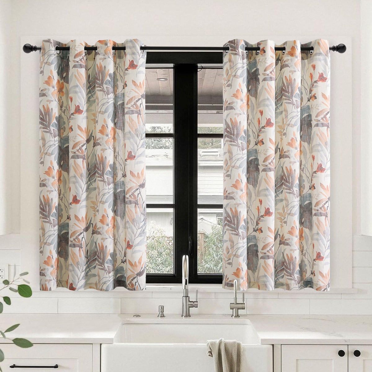 Mysky Home Floral Curtains Cotton Curtains 45 Inch Length Semi Sheer Curtains Light Filtering Curtains For Living Room Bedroom F