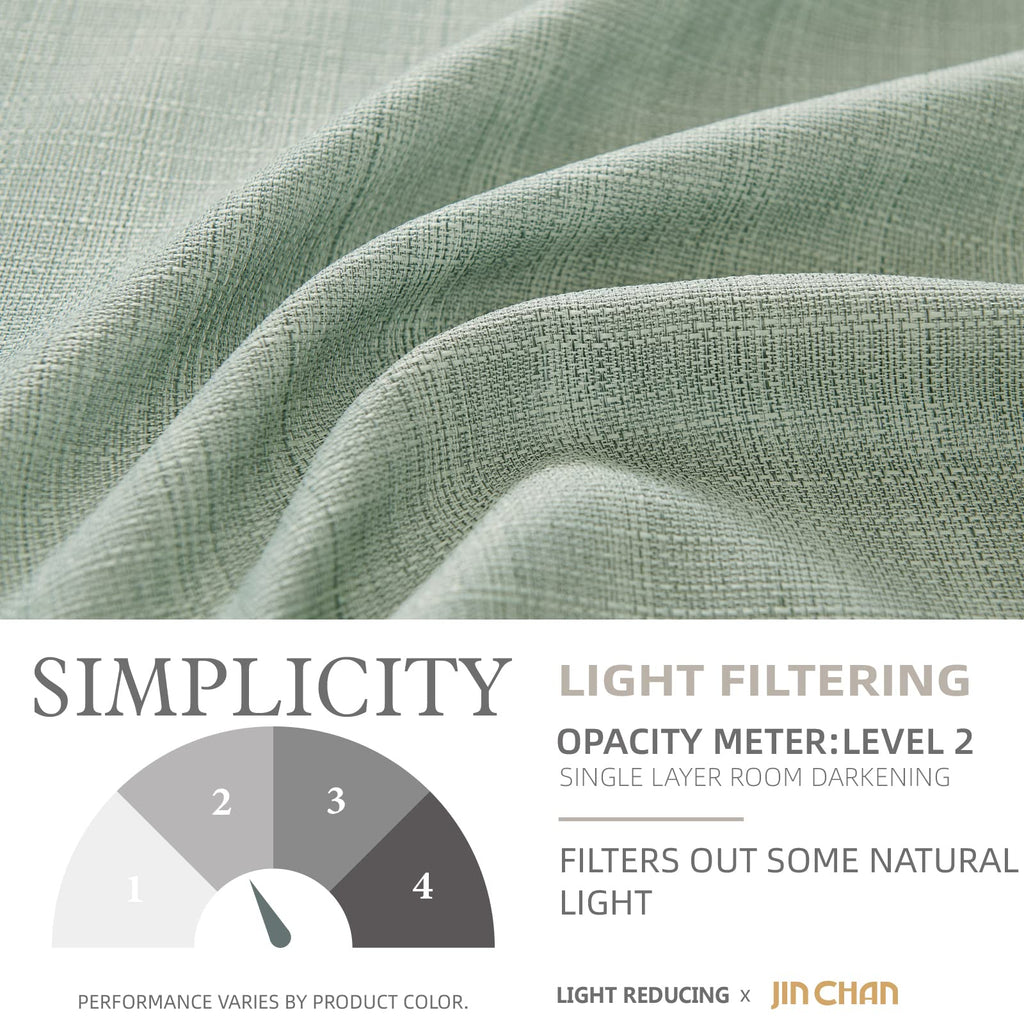 Jinchan Linen Textured Curtains 96 Inches Long Curtains For Living Room Heathered Green Curtains Grommet Top Light Filtering Dra