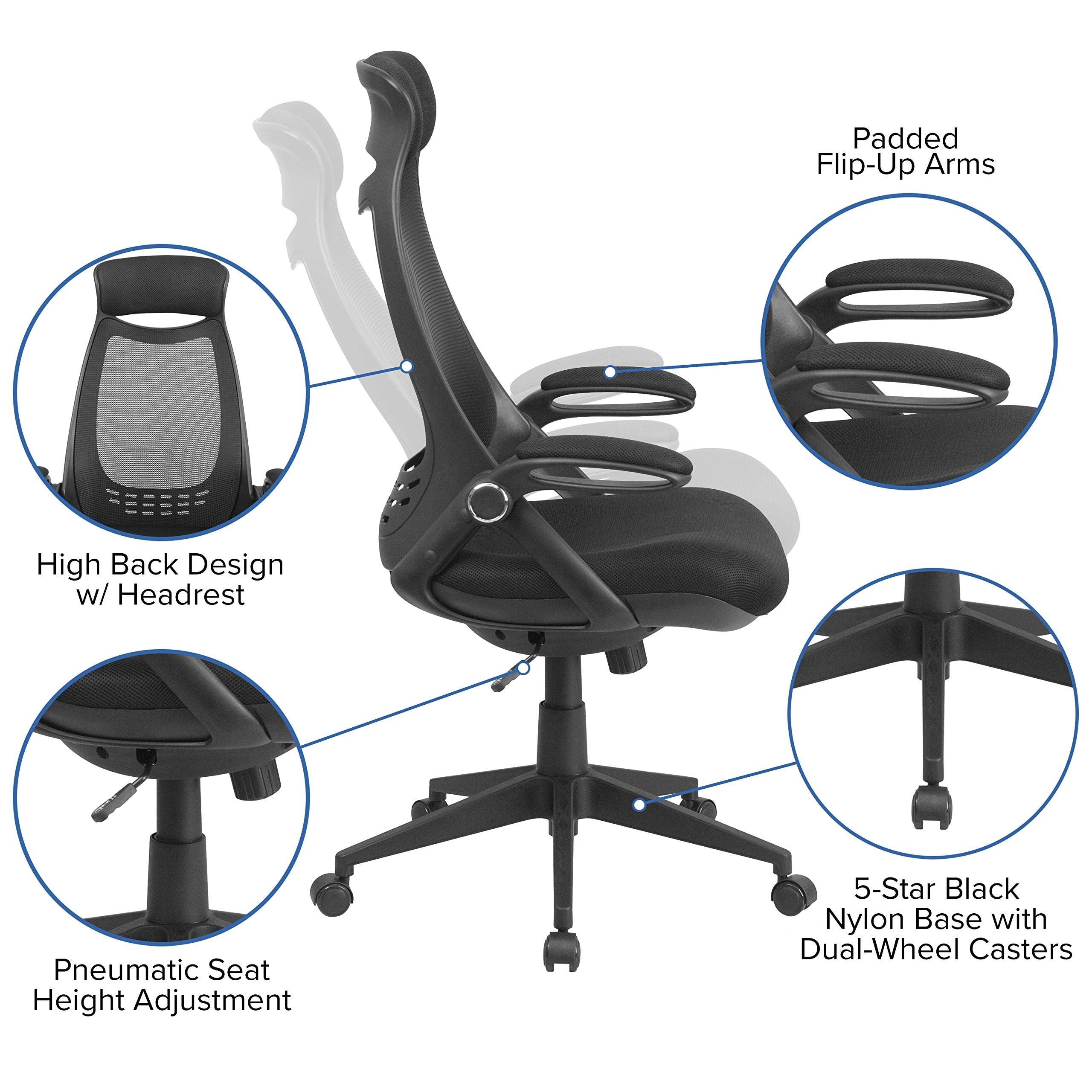 Flash Furniture Ivan High Back Black Mesh Executive Swivel Office Chair with Flip-Up Arms