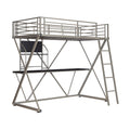 Z-Bedroom Metal Pewter Powder Coated Twin Size Loft Study Bunk Bed with Computer Desk by Powell
