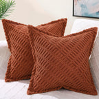 decorUhome Fall Decorative Rust Throw Pillow Covers 18x18 Set of 2 with Splicing, Boho Soft Corduroy Broadside Twill Pillow Cove