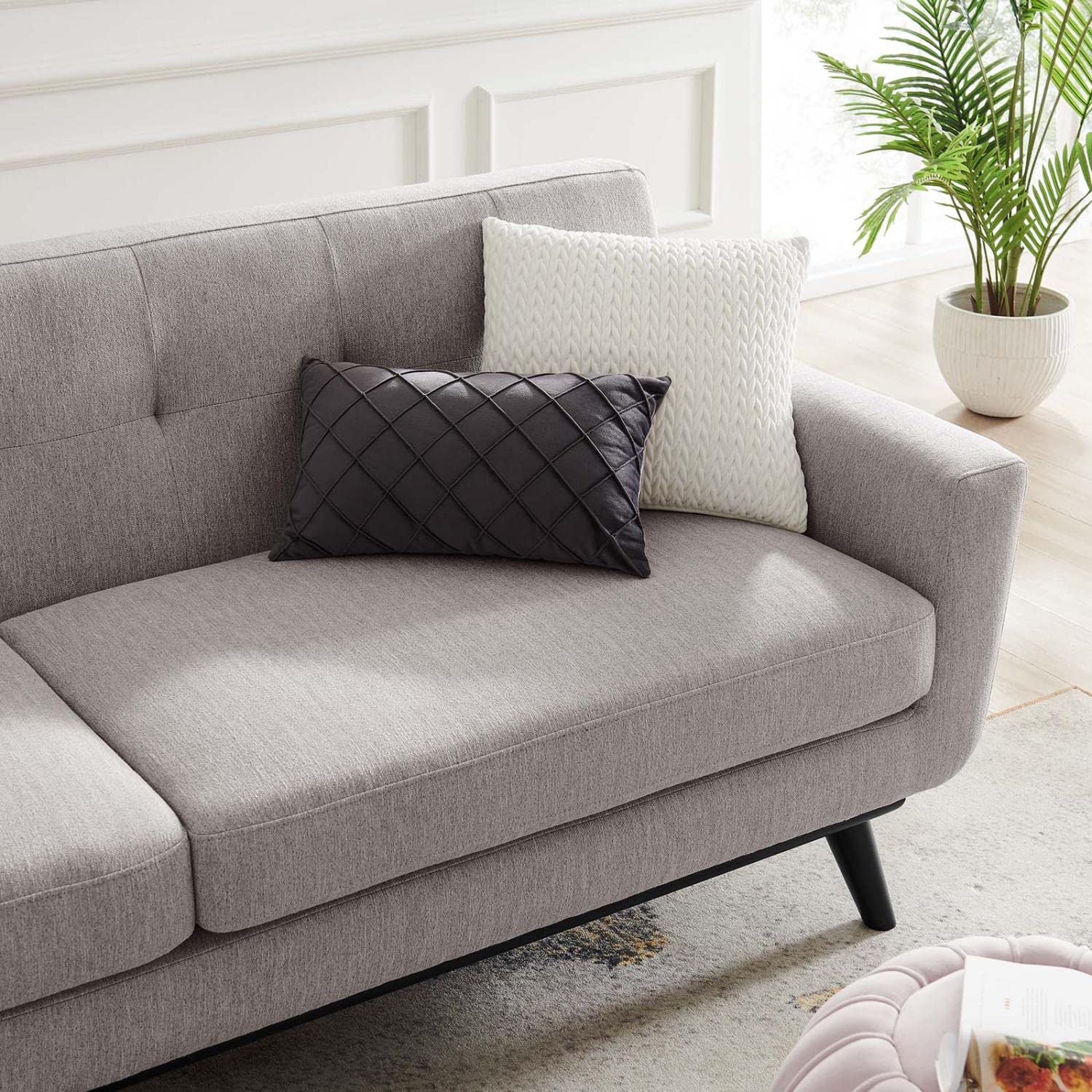 Modway Engage Modern Tufted Back Textured Fabric Sofa In Light Gray