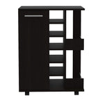 Depot E-Shop Magda Bar Cart with Four Casters, Six Built-in Wine Rack, Single Door Cabinet, and Two External Shelves, Black, Living Room