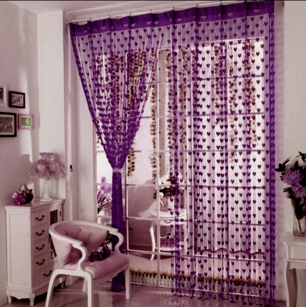 Pindia Set of 2 Decorative Heart Curtain Room Door Curtain  Dark Purple 6Ft