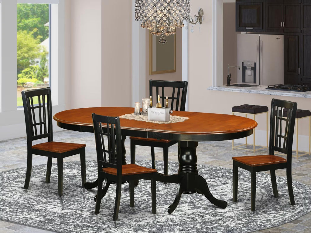 East West Furniture PLNI5-BCH-W 5 Piece Dining Room Furniture Set Includes an Oval Wooden Table with Butterfly Leaf and 4 Kitchen Dining Chairs, 42x78 Inch, Black & Cherry