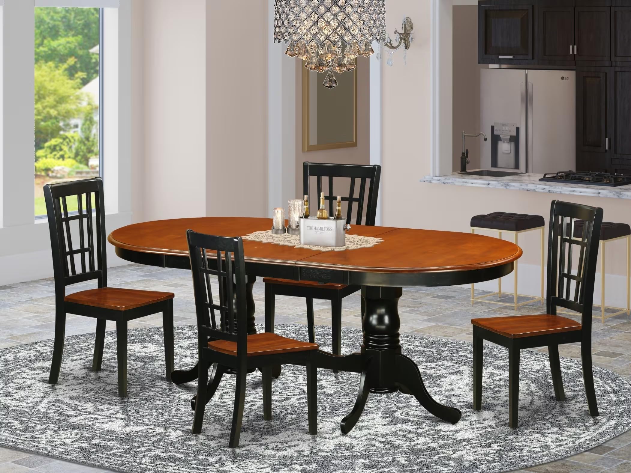 East West Furniture PLNI5-BCH-W 5 Piece Dining Room Furniture Set Includes an Oval Wooden Table with Butterfly Leaf and 4 Kitchen Dining Chairs, 42x78 Inch, Black & Cherry