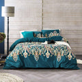 Yuheguoji Teal Damask Duvet Cover King 100% Egyptian Cotton Beige Paisley Duvet Cover 3 Pcs Set 1 Southwestern Mandala Floral Du