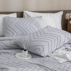 Andency King Comforter Silver Grey, Boho Grey Soft Warm Bedding Comforter Sets For King Size Bed Set, 3 Pieces Gray Cute Chevron Tufted Aesthetic Microfiber Lightweight Comforter Set