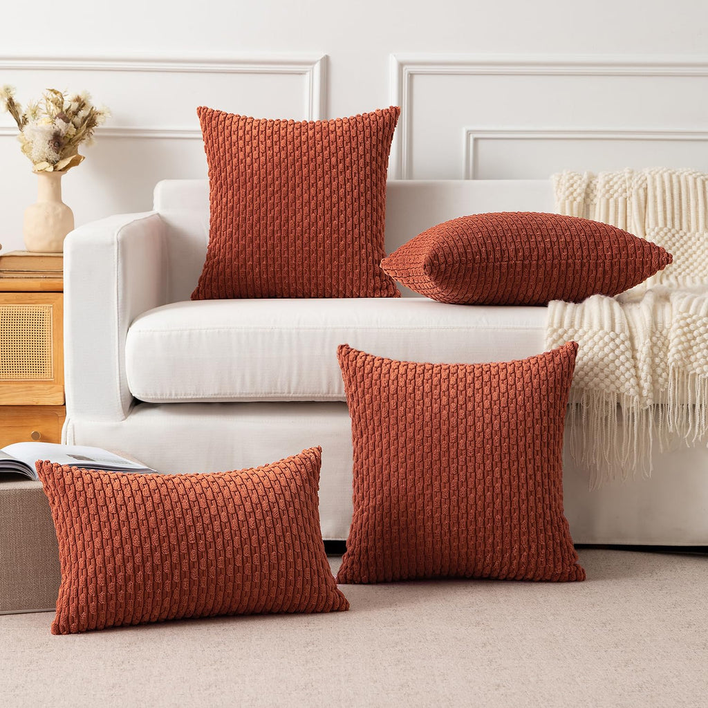 Kevin Textile Pack Of 2 Corduroy Decorative Throw Pillow Covers 12X20 Inch Soft Boho Striped Pillow Covers Modern Farmhouse Home Decor For Spring Sofa Living Room Couch Bed Rust