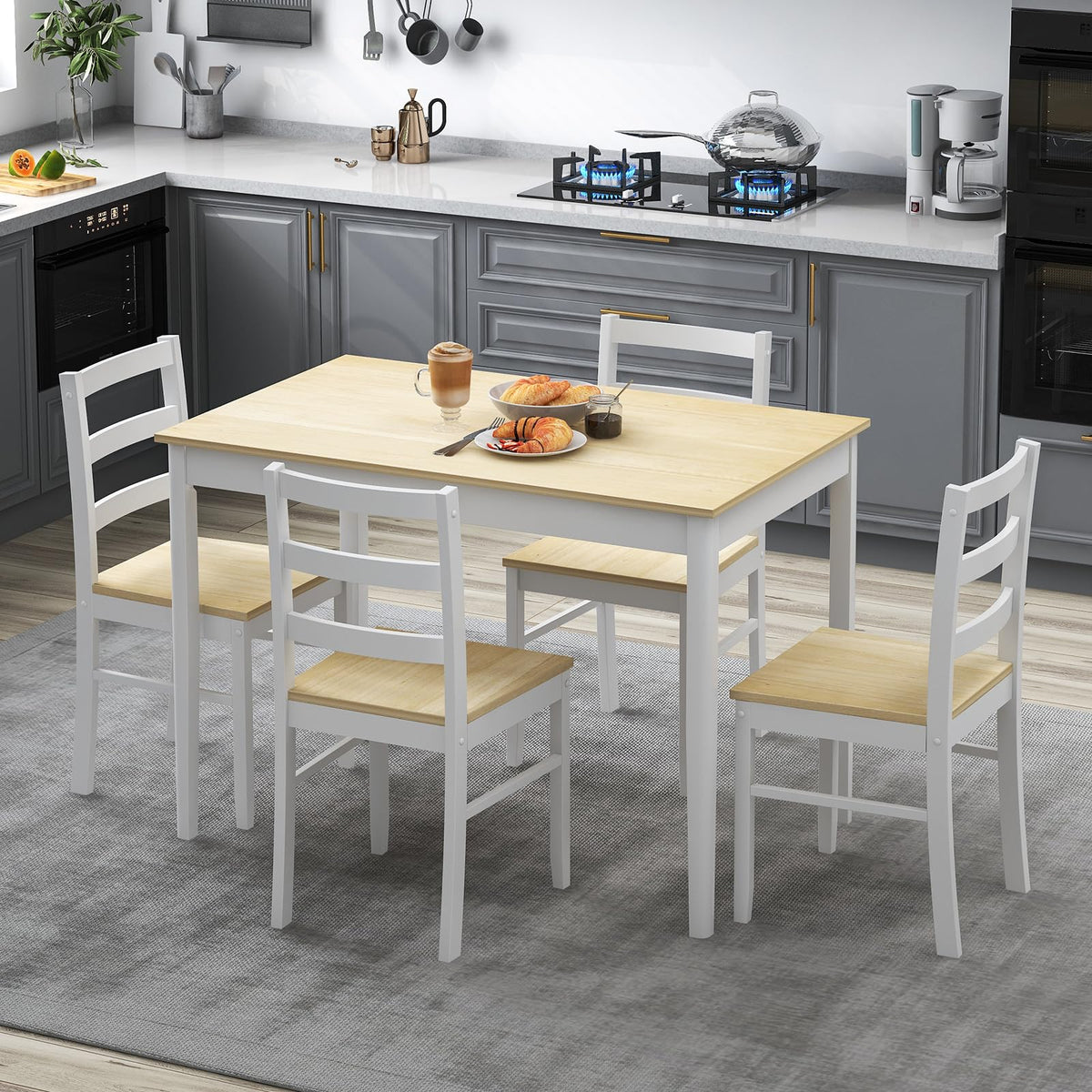 Giantex Dining Table Set For 4, Dining Room Table Set For 4, Breakfast Nook With Kitchen Table, 4 Dining Chairs, Compact Space-S