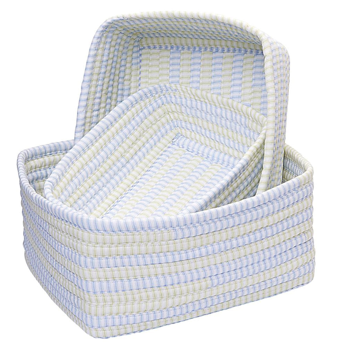 Colonial Mills Ticking Mix Set Of 3 Nesting Baskets, Blue/Green, Set Of 3